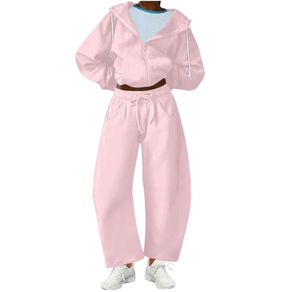 Women's 2-Piece Sweatsuit Set, Long Sleeve Round-Neck Sweatshirt and Matching Joggers, for Home Lounge and Casual Daily Wear