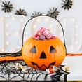 thumbnail image 1 of Small Plastic Halloween Pumpkin Bucket for Kids, Pumpkin Pail Candy Container with Handle for Trick or Treat and Party Decor, PVC Material, 1 of 6