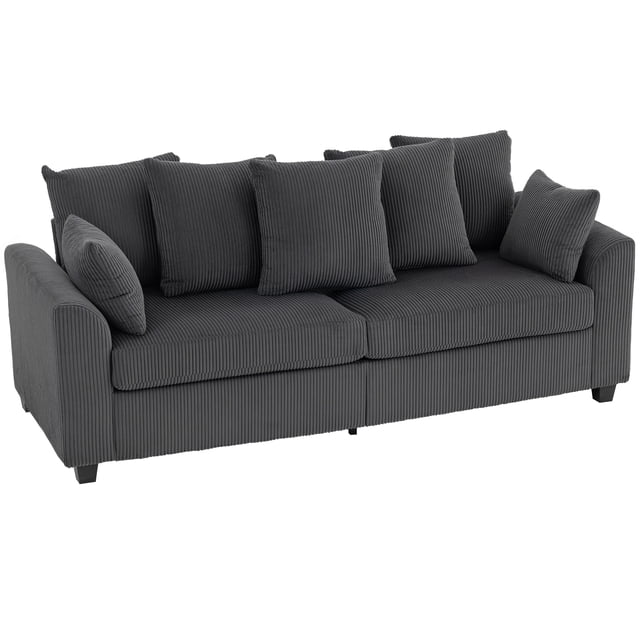 HOMCOM Corduroy Couch with 8 Removable Pillows, 3 Seater Sofa, Dark Grey