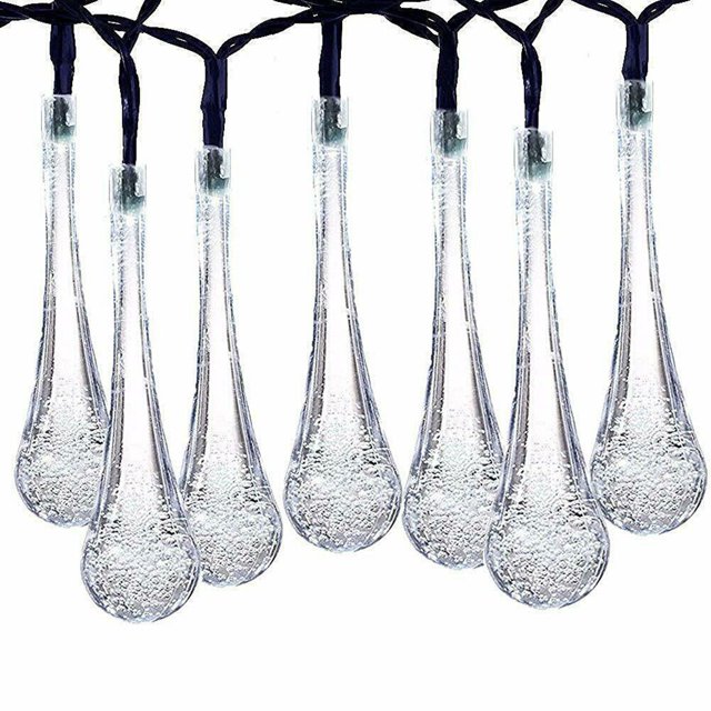 30 LED Water Drop Solar Powered Party Fairy Waterdrop String Outdoor String Lights for Patio Garden Yard Home Party
