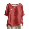 thumbnail image 1 of Yuyuzo Hauts Grande Taille pour Femmes Col Rond T-Shirts à Boutons Été Manches Mi-Longues Décontractés Coupe Ample Hauts, 1 of 5