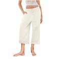 thumbnail image 5 of Yuyuzo Wide Leg Pants for Women High Waist Cotton Linen Drawstring Ruched Solid Color Boho Beach Trousers, 5 of 5