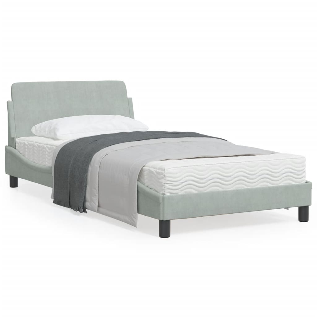 vidaXL Bed Frame with Headboard Light Grey 100x203 cm Velvet