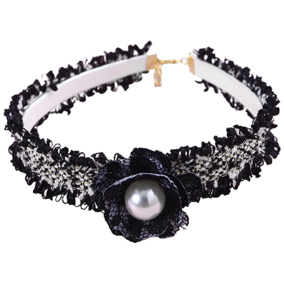 Pet Collar Elegant Flower - Fake Pearl Faux Leather Puppy Collar Cat Neck Collar
