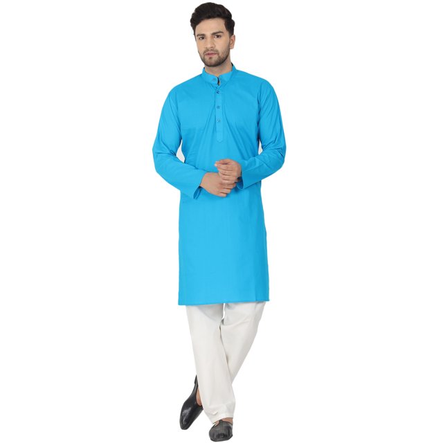 SKAVIJ Ensemble Kurta Pyjama Homme Coton Manches Longues Soirée Yoga Turquoise TTG