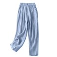 thumbnail image 1 of Sijiajgjfu Womens Cotton Linen Long Pants Blue M, 1 of 5