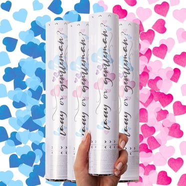 PrimePure Gender Reveal Confetti Cannon – 4 Pack, Pink & Blue, Heart Paper Confetti