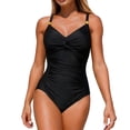 thumbnail image 2 of Jovati One-Piece Swimsuit for Women, V-Neck Padded Tankini with Adjustable Straps, Ruched Tummy Control, Nylon Spandex Blend, Solid Color, Beach Pool Wear, 2 of 6