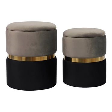 TOV Furniture Gigi 17.3"H Velvet Storage Ottomans in Gray (Set of 2)
