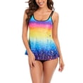 thumbnail image 2 of RKSTN Robe de Bain Tankini pour Femmes avec Shorty Deux Pièces Col en V Nœud Licou Imprimé Floral Grande Taille Robe de Maillot de Bain, 2 of 7