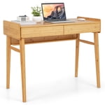 Patiojoy 39.5" Bureau d'étude en bambou avec 2 Étagère pour tiroirs à ressort & Gestion des câbles Groove