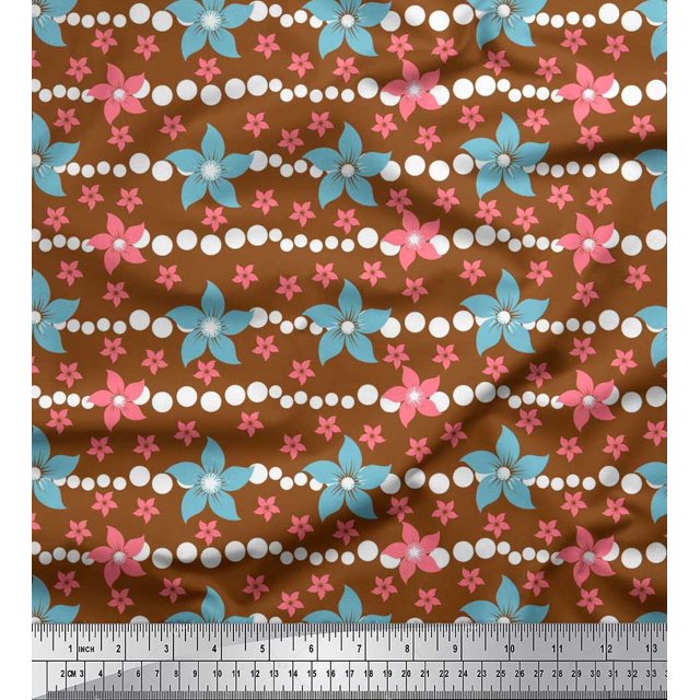 Soimoi Satin Silk Fabric Dot & Floral Artistic Print Sewing Fabric Yard 42 Inch Wide