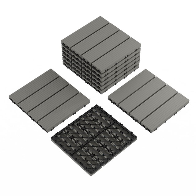 Garvee 9-Pack 12"x12" Interlocking Composite Deck Tiles for Patio, Balcony, Porch, Poolside, Grey