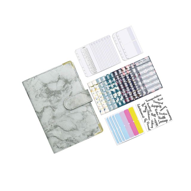Notebook Binder with Label Stickers for Cash Bills Sheets bill organizer with Budgeting Expense Saving Gray