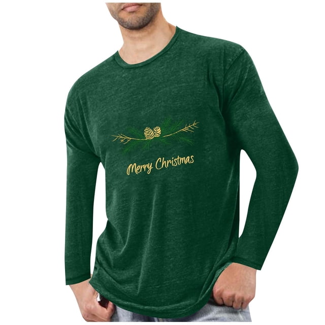 Pyjamas de Noël pour Hommes Pyjamas de Sport et D\'entraînement Physique pour Hommes T-Shirt Imprimé de Noël à Manches Longues et Col Rond pour Hommes