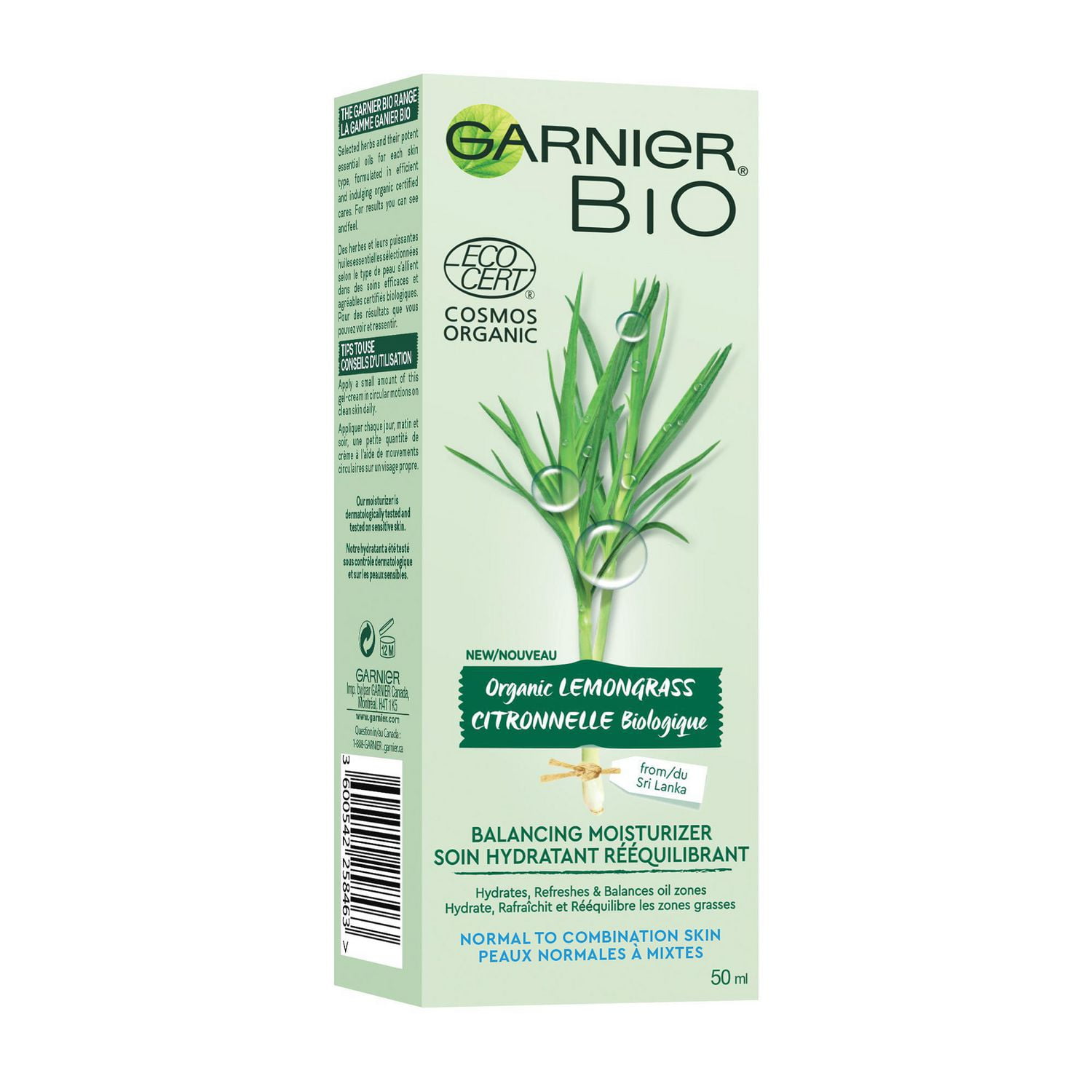 Garnier Bio Soin Hydratant Rééquilibrant à la Citronnelle biologique, pour peaux normales à mixtes, 50ml