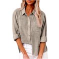 thumbnail image 4 of Timegard 2pc Cotton Linen Shirts for Women Plus Size Button up Side Split Blouse Fall Solid Color Tops, 4 of 6