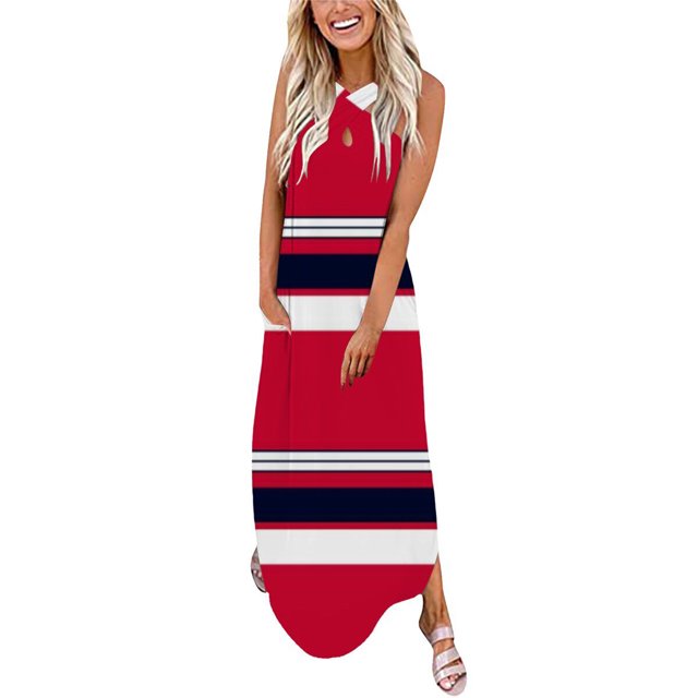 Robe d'Été Femme Décontractée Ample Imprimée Robe Débardeur Plage Robe d'Été Col Rond Sans Manches Robes Robes de Mariage pour Femmes 2023 en Liquidation
