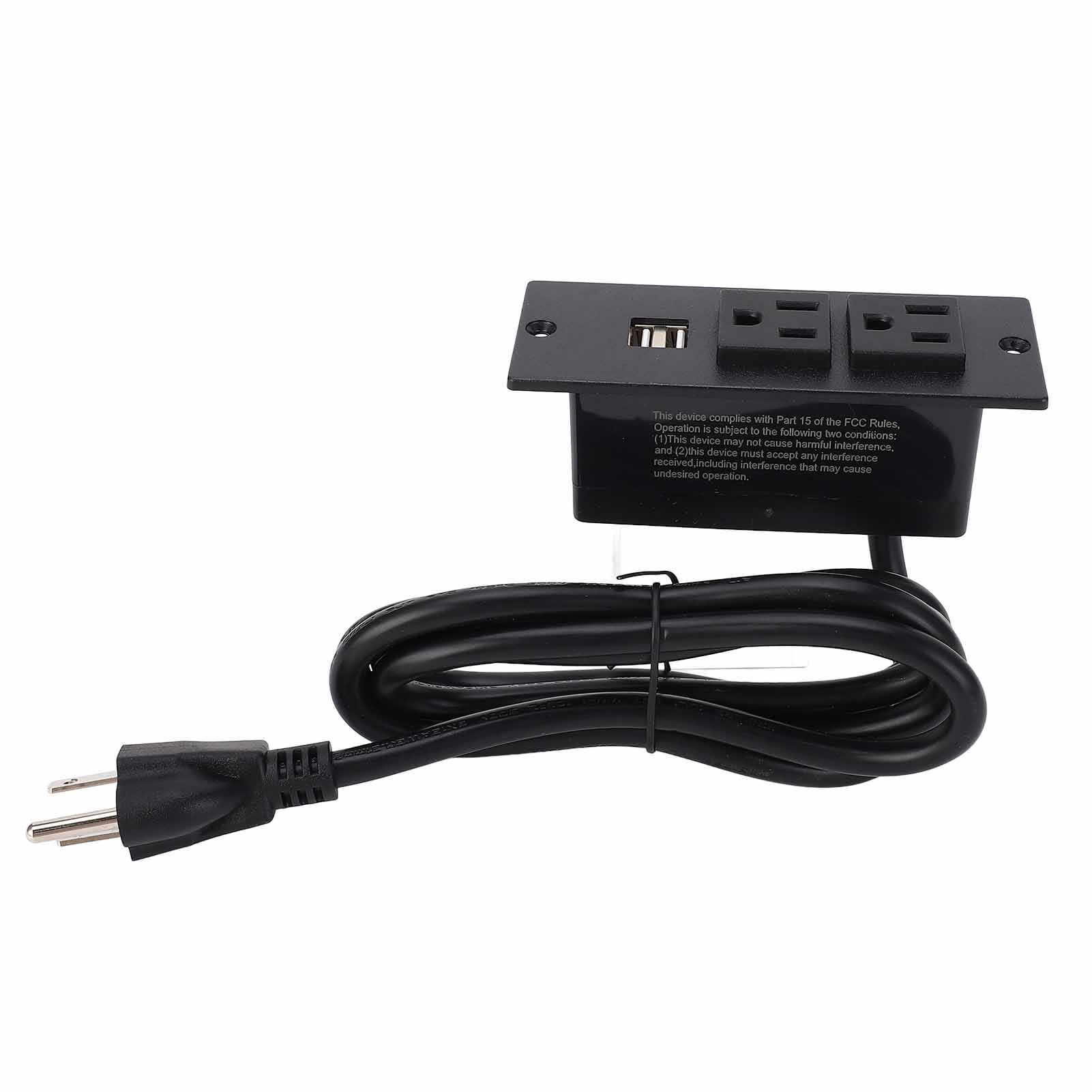Recessed Desk Outlet, Recessed Power Strip 2 AC Outlets Double Layer Insulated Cord 1500W US Standard 125V 12A  for Mechanical Equipment Black