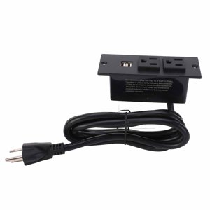 Recessed Desk Outlet, Recessed Power Strip 2 AC Outlets Double Layer Insulated Cord 1500W US Standard 125V 12A  for Mechanical Equipment Black