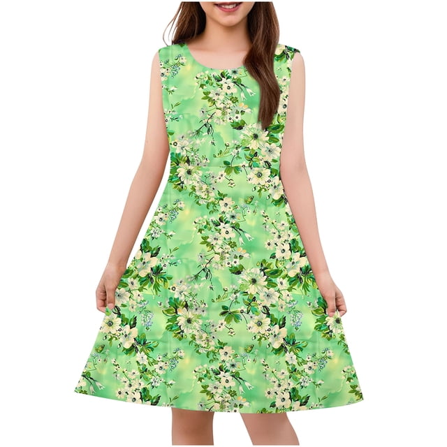 RXIRUCGD 2025 Vêtements d'Été pour Enfants Tout-Petits Filles Mignon Imprimé Fleuri Camisole Extensible Robe Sans Manches Robe Ligne A