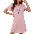 thumbnail image 4 of Mrat Jupe de Pyjama Soyeuse pour Femmes Chemise de Nuit Courte Surdimensionnée pour Femmes Mode Imprimé Poitrine Robe de Nuit à Manches Courtes P-86 Rose-A S, 4 of 8