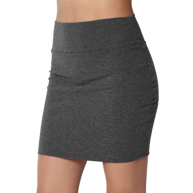 Jupe Tube Double Couche Taille Haute en Coton Extensible Basique pour Femmes