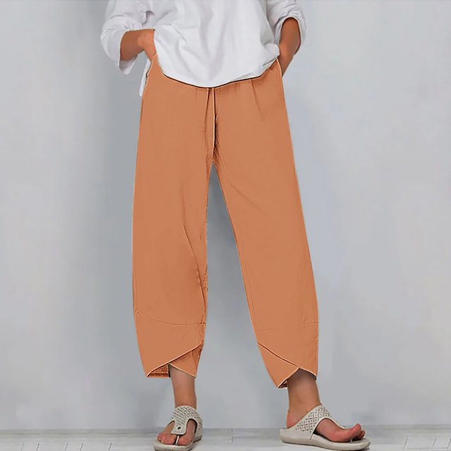 Women's Summer Comfortable Loose Wide Legged Fashion Solid Color Capris RXIRUCGD Orange, Taille: 3TG