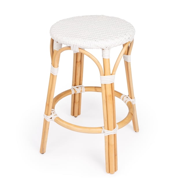 Butler Specialty Company Tobias Rattan Round 24" Counter Stool - Glossy White