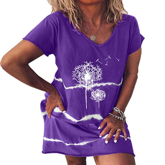 Robes de Grandes Tailles pour Femmes Été Robe de Soleil Florale Manches Courtes V-Cou Confortable en Vrac
