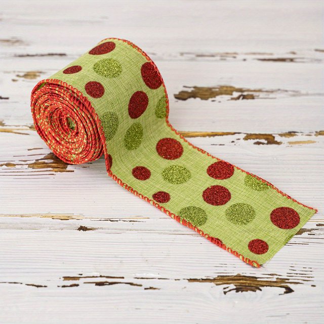 TIMIFIS Polka Dots Christmas Ribbon Christmas Tree Decoration 2.56 Inch Red and Green Ribbons for Crafts Holiday Gift Wrap Christmas Tree Decorations Wreath Bows Wrapping Supplies(4.55m)
