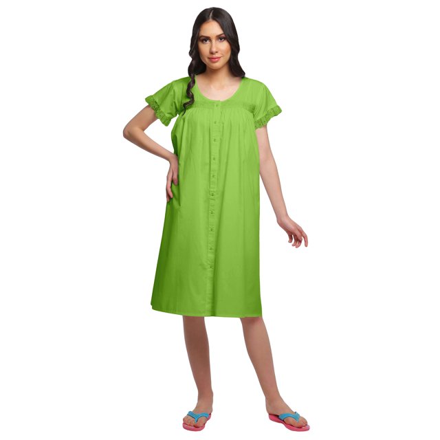 Moomaya Robe de Nuit d'Allaitement à Manches Courtes en Popeline de Coton Unie pour Femmes