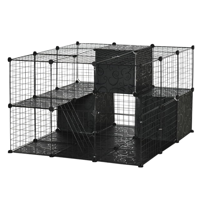 56-Panel Black Metal Pet Playpen Cage for Rabbit, Chinchilla – DIY Small Animal House & Storage Rack, 41.3" x 27.6" x 41.3"