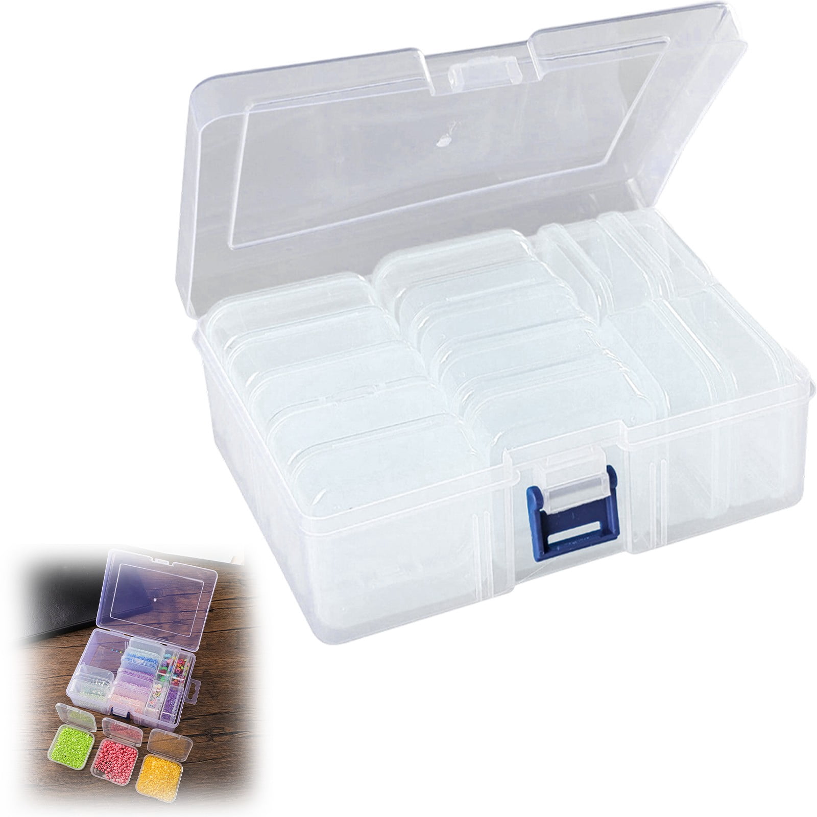 14-Compartment Transparent Storage Box, Small Bead Organizers Plastic ...