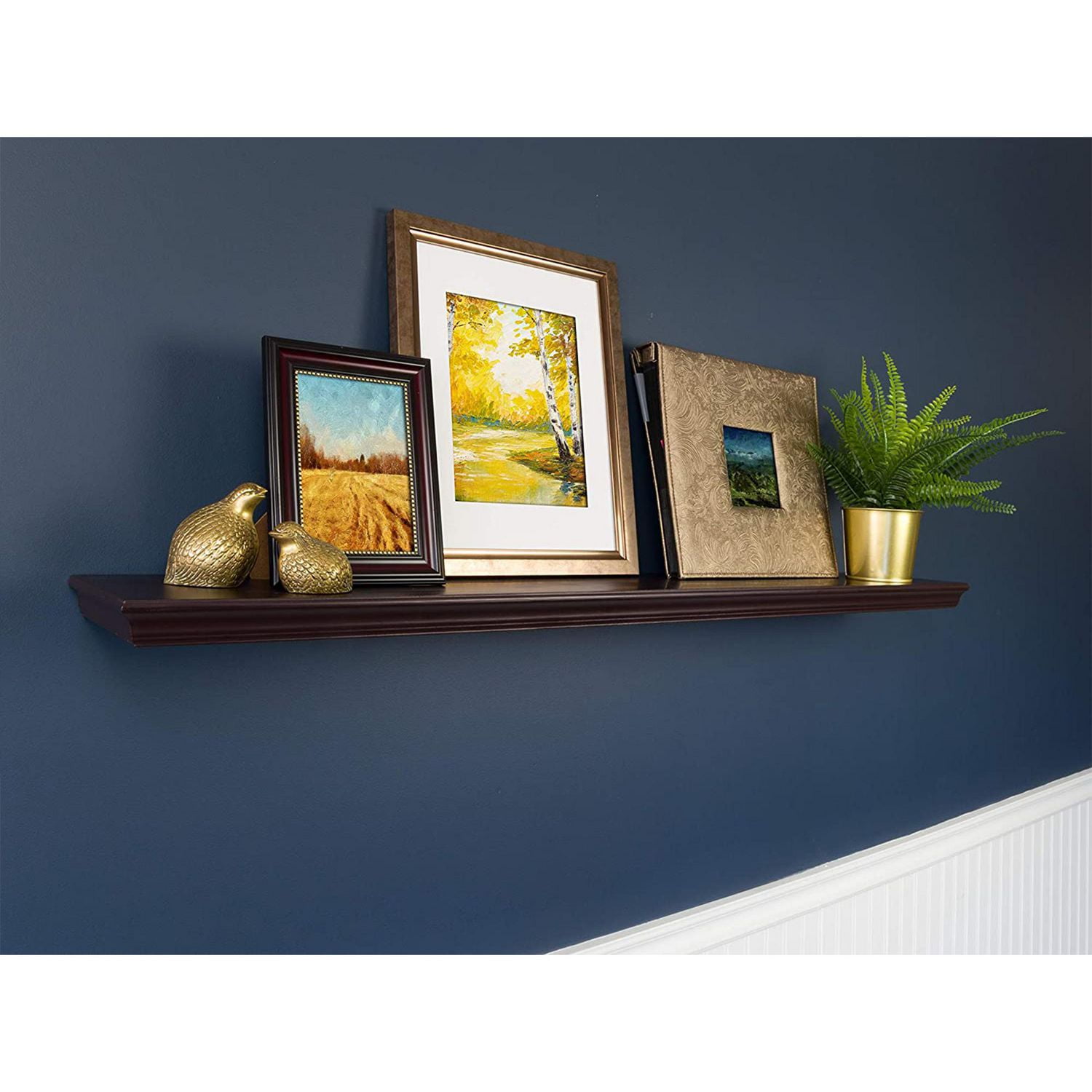 Kiera Grace Functional & Decorative Bristol Aston Floating Wall Shelf For Home & Office, 8"L x 48"W x 1.5"H, Brown
