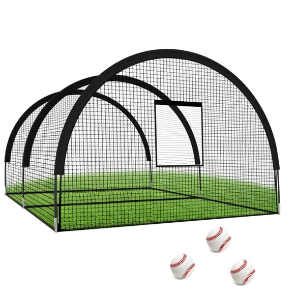 Kojooin 32 x 12 x 8 FT Baseball Batting Cage, Large Practice Net with Frame, Zipper Door and Pitching Machine Hole