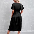 thumbnail image 3 of B91xZ Robe T-Shirt d'Été Printemps Été pour Femmes Plage à Fleurs, Robe Débardeur Décontractée Ample à Manches Courtes avec Poches, Noir TTG, 3 of 4