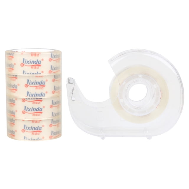 Graflsoa 1.8cm Hand-Tear Adhesive Tape Set, 18mmx20Y, 5 Rolls with 1 Transparent Cutter (Random Color), Ideal for Students & Office Use