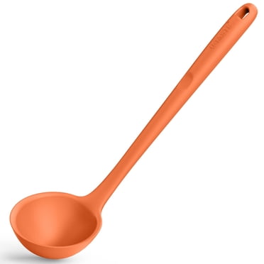 Louche à Soupe en Silicone de 13 Pouces : U-Taste Cuillère de Cuisine Profonde Grande, Résistante à la Chaleur 600 °F, Antiadhésive, Sans Joint, en Caoutchouc, avec Long Manche Solide Antidérapant pour Cuire Sauce, Ragoûts, Sauces, Piment (Orange)