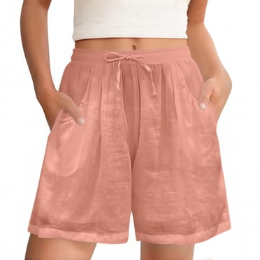 cfhntfmh Womens Lightweight Cotton Linen Shorts Casual Baggy Trendy Elastic Waist Drawstring Comfy Shorts with Pockets for Vacation