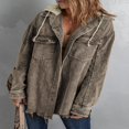 thumbnail image 4 of Womens Corduroy Shacket Jacket Long Sleeve Button Down Color Block Hooded Coat with Pockets, 4 of 7