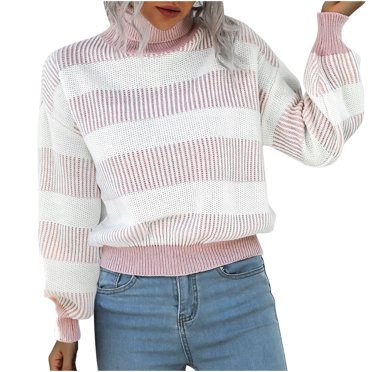 IROINID Chandail à Col Roulé pour Femme, Rayures, Coupe Ample, Longueur Courte, Manches Longues, Design Automne et Hiver, Haut de Chandail, Chandail