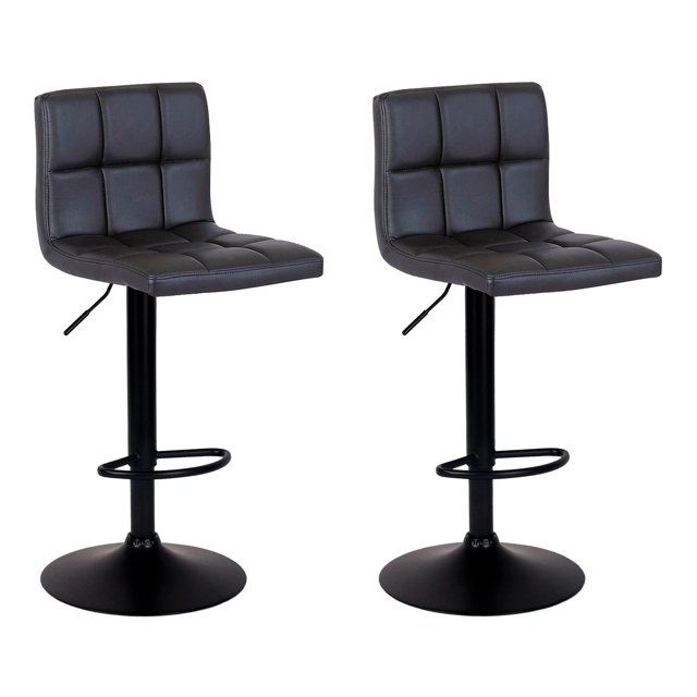 Bronte Living Leatherette Bar Stool with Adjustable Height, 360 Swivel Design, Comfortable Mid-Backrest, Pedestal Base with Footrest for Kitchen, Pub - Series Clementine - Set of 2