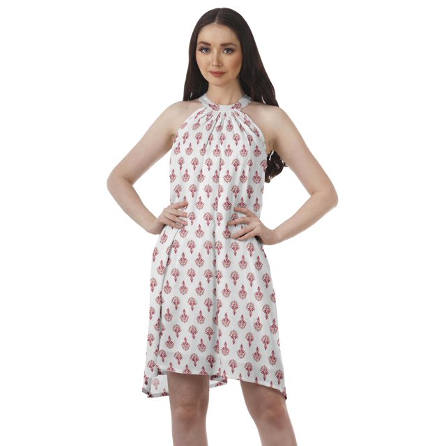 Moomaya Tunique Grande Taille à Col Licou en Rayonne Sans Manches Débardeur Mini Robe T-Shirt