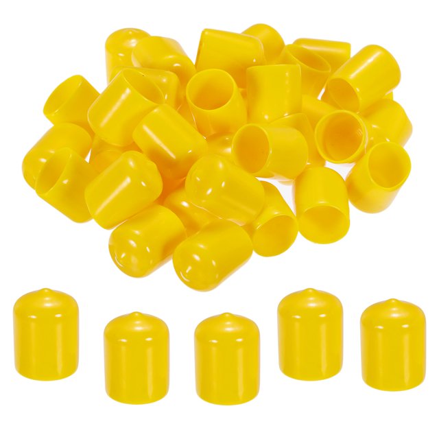 Unique Bargains 100pcs 16mm Rubber End Caps Cover PVC Vinyl Screw Thread Protector Round Wire Shelf Caps Yellow