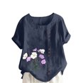 thumbnail image 3 of QATAINLAV Chemises en Lin et Coton pour Femmes Décontractées Amples à Manches Courtes Blouse Boutonnée Surdimensionnée à Col Rond Tunique Graphique T-Shirts Hauts d'Été de Plage Aujourd'hui Ventes Prime Bleu Marine TTG, 3 of 5
