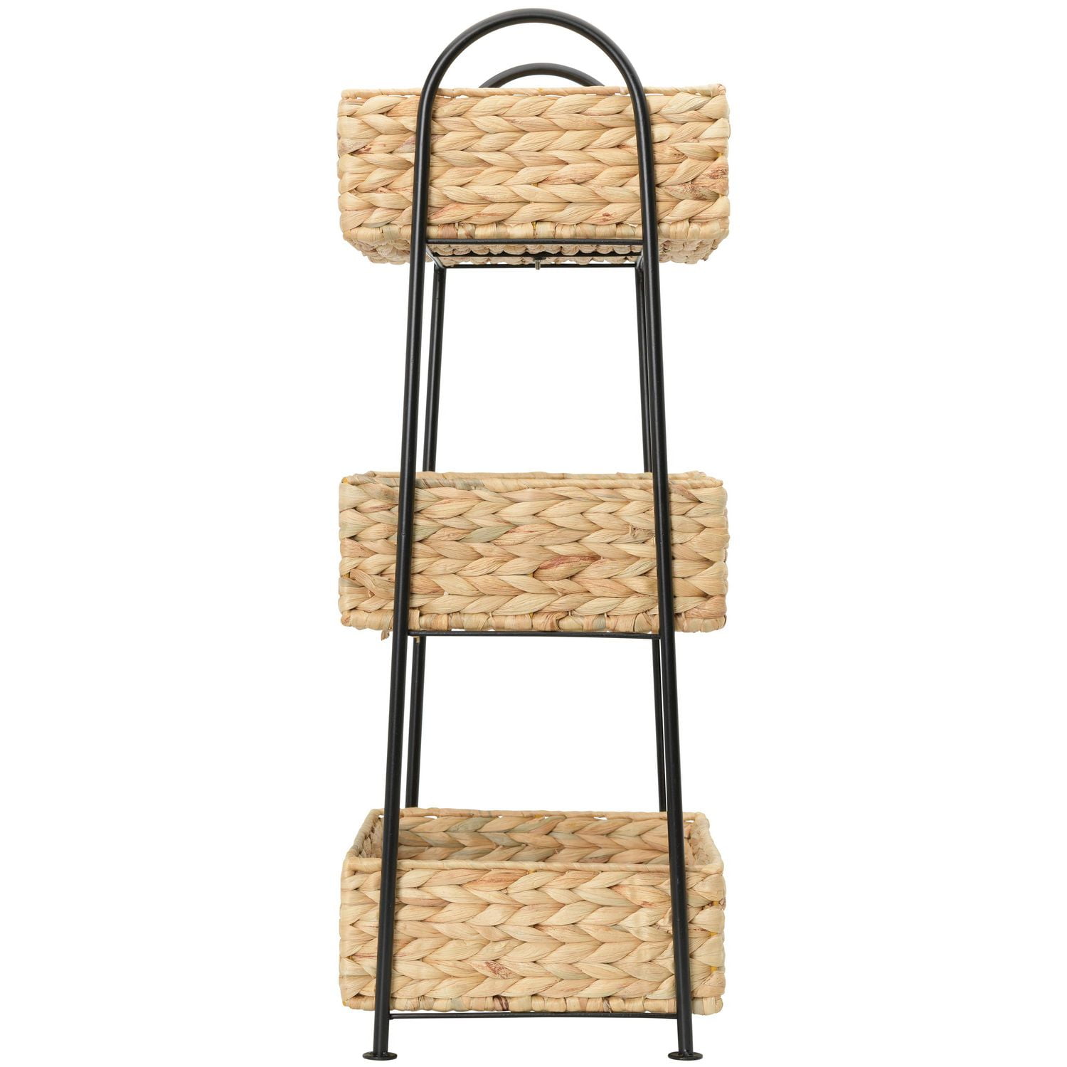 Zenna Home Chariot à 3 niveaux avec paniers de rangement en jacinthe d'eau tissés à la main, noir et naturel
