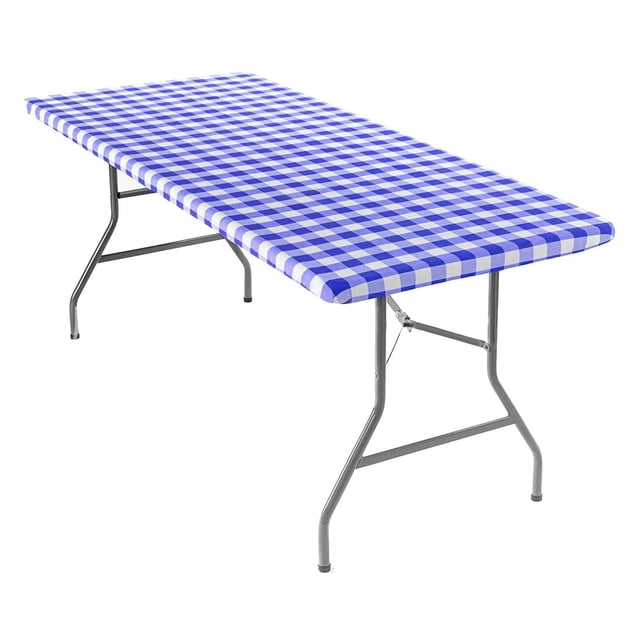 CQCYD Outdoor Table Cloth with Elastic Edges, PVC Waterproof Fitted Picnic Tablecloth for Camping Patio, Heavy Duty Windproof Elastic Strap Table Cover for 6FT Rectangular Table