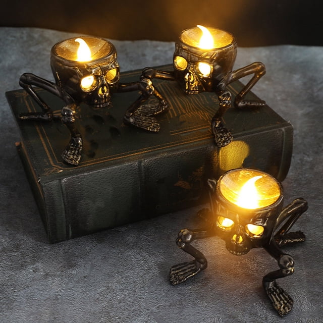 YIMWNYI 5Pcs Halloween Skeleton Hand Candle, Flameless Candle Lamp, Halloween Decoration Lights, Battery Operated Night Light, Unique Halloween Table Decor, Safe LED Candle Lights