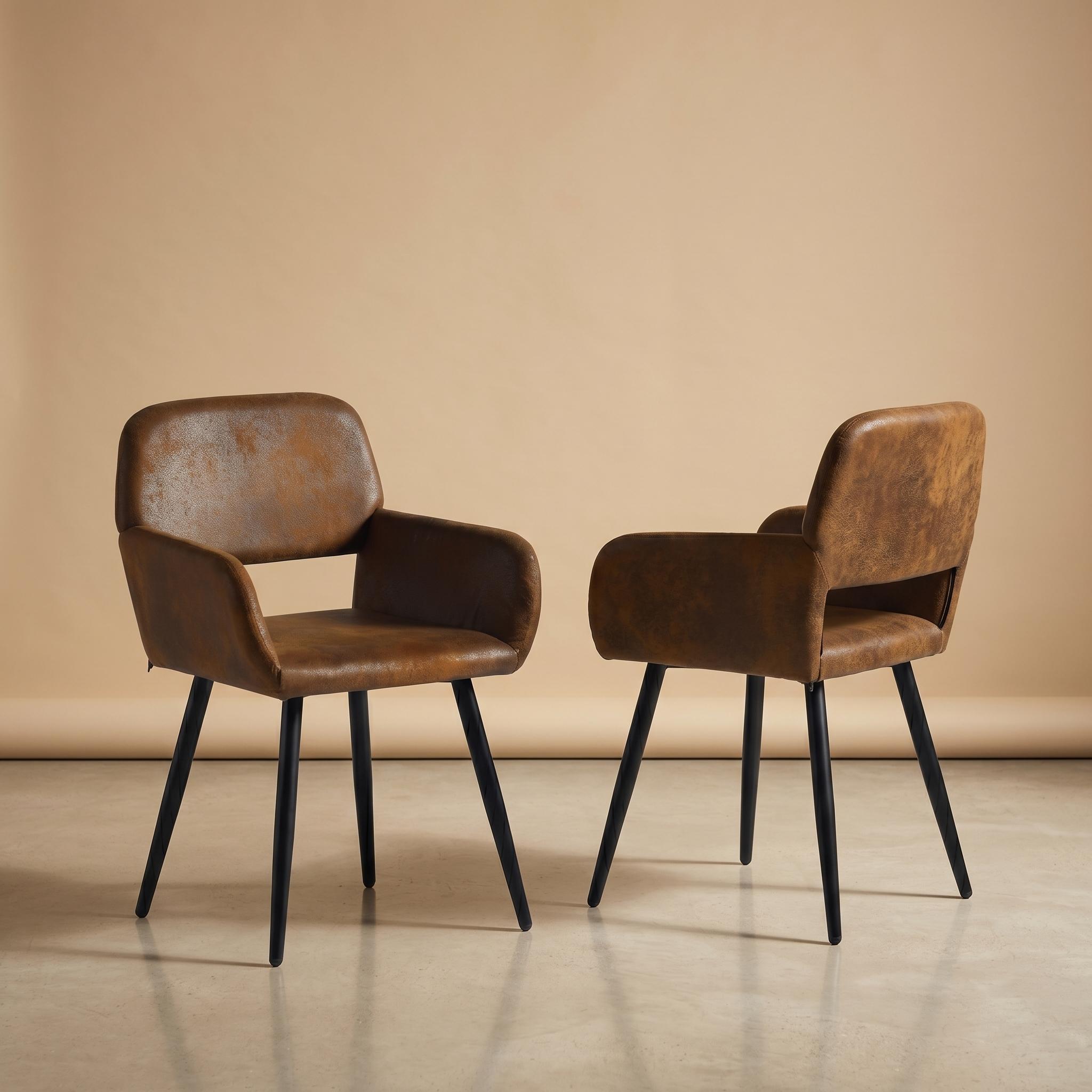 Homy Casa lot de 2 fauteuils d’appoint bruns 31,9 po, chaises en cuir PU avec pieds en métal pour salle à manger, chambre, bureau
